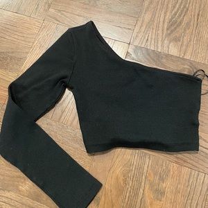 Princess Polly black asymmetrical crop top in 0